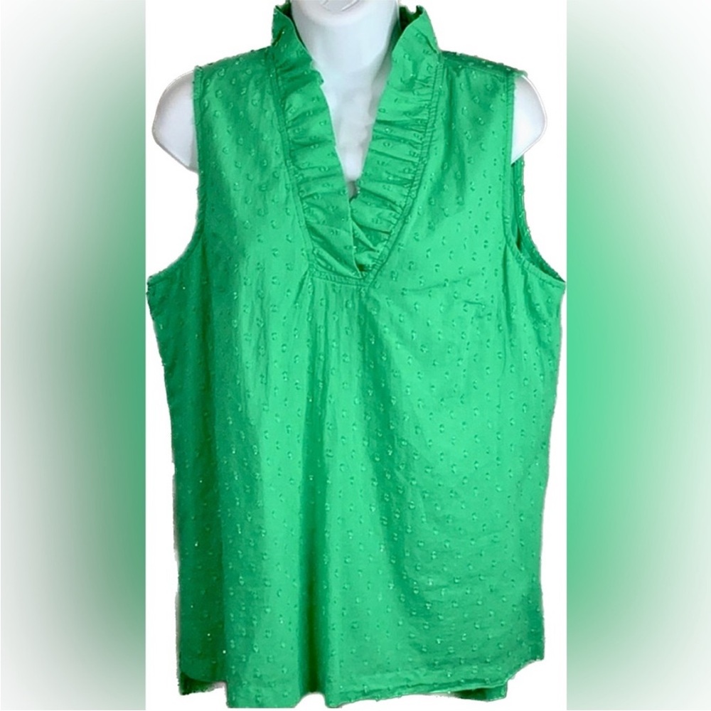 Crown & Ivy Bright Green Ruffled V-Neck Sleeveless Top, Brand New